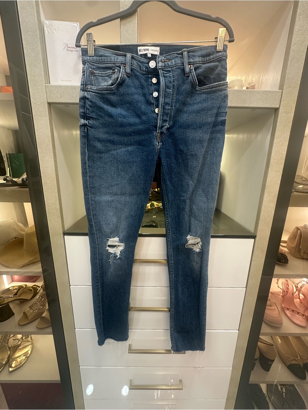 Re/Done Mid-Rise Ripped Skinny Jeans - Blue